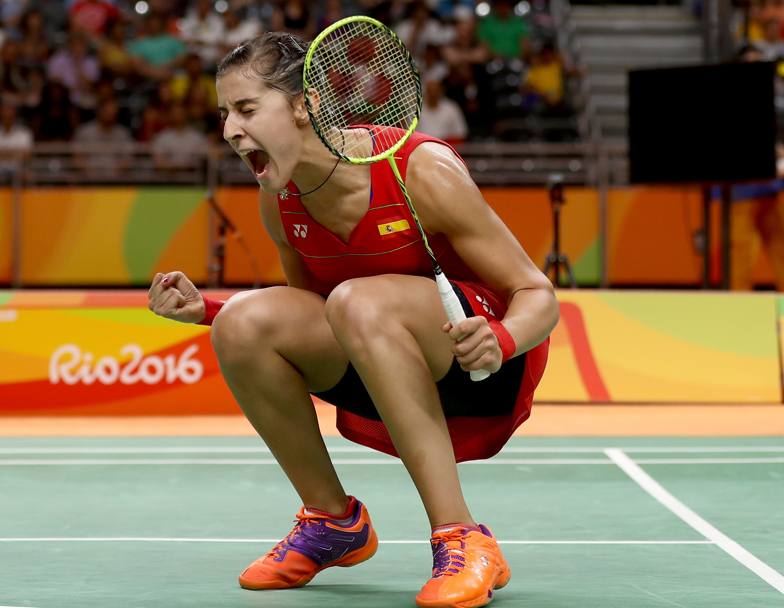 Badminton. Quarti. Lo sfogo di gioia della spagnola Carolina Marin. (Getty)